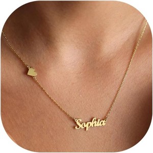 Custom Name Necklace 18K Gold Plated Personalized Bridesmaid Birthday Gift Tiny Name+Heart - 1 of 4