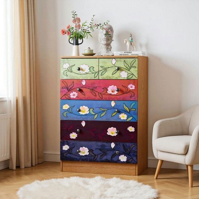 Resenkos Brown printed P2 particleboard 5-layer 6-drawer cabinet, Dresser for bedroom, Dresser, chest of drawers