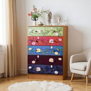 Resenkos Brown printed P2 particleboard 5-layer 6-drawer cabinet, Dresser for bedroom, Dresser, chest of drawers - 1 of 4