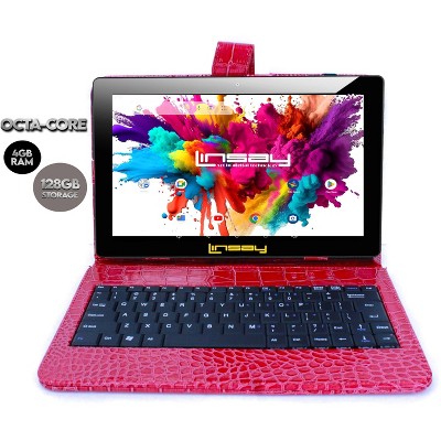LINSAY 10.1" Octa Core 128GB Storage Android 14 Tablet Dual Camera Android with Black Keyboard