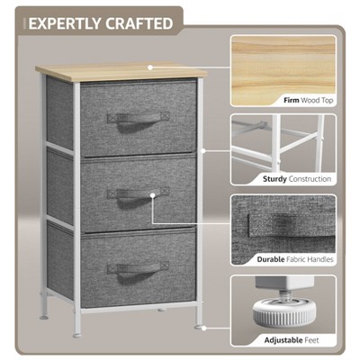 Beige 3-Drawer Compact Nightstand with Smooth Tabletop