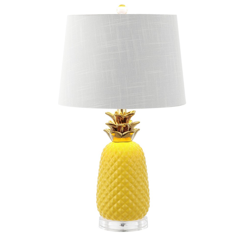 Photos - Floodlight / Street Light JONATHAN Y 23" Ceramic Pineapple Table Lamp: Acrylic Base, White Linen Sha