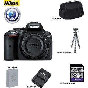 Nikon D5300/D5600 DSLR Camera (Body Only, Black) with Sandisk 32GB | Spider Tripod | Case & 3 Year Extended Warranty - 1 of 4