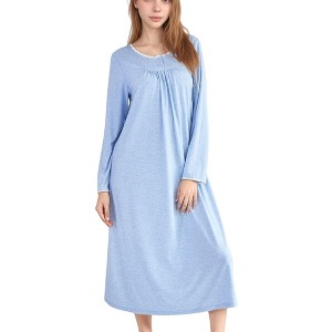 Anna-Kaci Lounge Women's Long Sleeve Pullover Nightgown with Lace Trim and Front Button Detail - 1 of 4