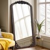 MAYEERTY Full-Length Mirror Solid Wood Carved Right Angle Micro-Arch Weathered White 64x21in with Stand - 2 of 4