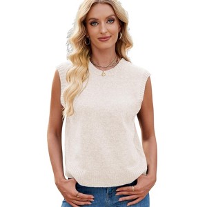 Clearlove Women Summer Sweater Vest Knit Crop Cardigan Sleeveless Turtleneck Bow Tie Back Knitted Cami Shirts Ribbed Crew Neck Tank Tops - 1 of 4