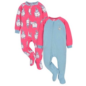 Gerber Infant and Toddler Girls' Fleece Footed Pajamas, 2-Pack - 1 of 4