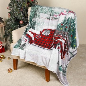 Lomsoe Christmas Throw Blanket Country Rustic Red Plaid Truck with Tree Design Soft Flannel Throw Blanket for Couch Bed Sofa. - 1 of 4