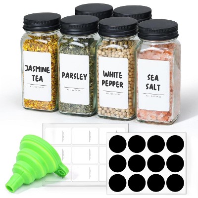 6Pcs 4oz Glass Spice Jars with Shaker Lids and 21 Labels, Empty Spice Containers for Kitchen Seasoning