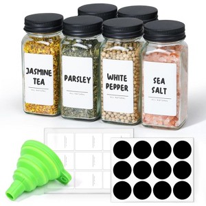 6Pcs 4oz Glass Spice Jars with Shaker Lids and 21 Labels, Empty Spice Containers for Kitchen Seasoning - 1 of 4