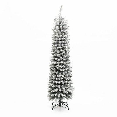 LuxenHome 6Ft Pencil Slim Artificial Flocked Green Christmas Tree