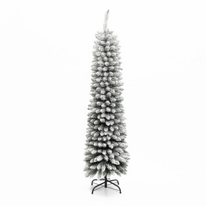 LuxenHome 6Ft Pencil Slim Artificial Flocked Green Christmas Tree - 1 of 4