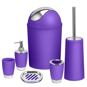 NewHome"6-Piece Bathroom Accessories Set: Soap Dispenser, Toothbrush Holder, Tumbler, Soap Dish & More"Aqua,GRN&PPL - 1 of 4