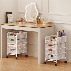 Rolling Makeup Cart Organizer with 3 Drawers, 4-Tier Narrow Floor Skincare Organizers with dividersr - 1 of 4