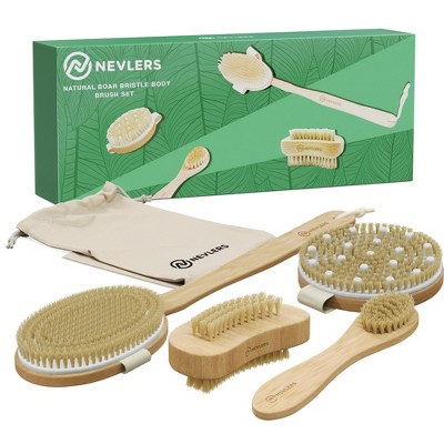 Nevlers Boar Bristle Exfoliating Dry Body Brush Set