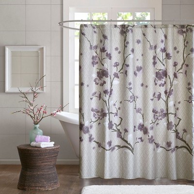 PAGED 72x72 Inch Shower Curtain Modern Cotton Shower Curtain with Large Floral Print for Bathroom, Machine Washable