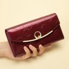 BEAFUP Women's Wallet,Women's Genuine Leather Long Three Fold Wallet Bright Leather Large Capacity Buckle, Circled Embossed Pattern, RFID(Wine Red) - 2 of 4
