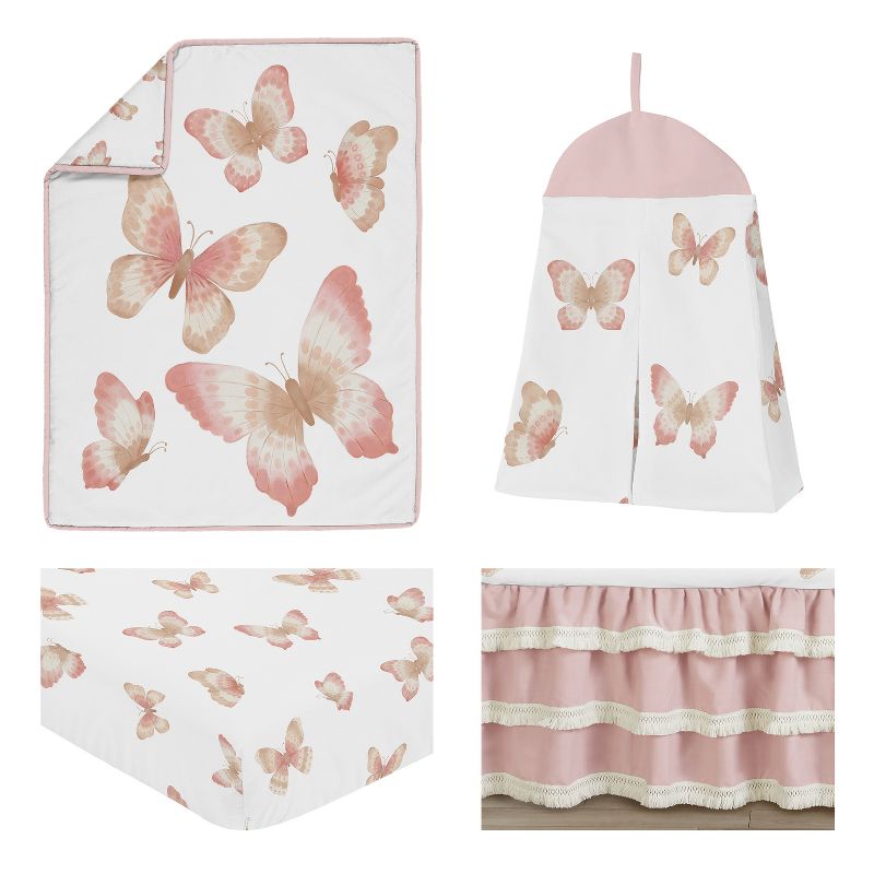 Sweet Jojo Designs Girl Baby Crib Bed Skirt Boho Fringe Pink and White, 3 of 8