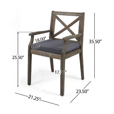 Gray Acacia Wood Outdoor Dining Chairs with Cushions, Set of 2