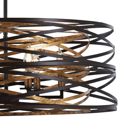 Vortic Flow 6-Light Contemporary Pendant in Dark Bronze with Mosaic Gold