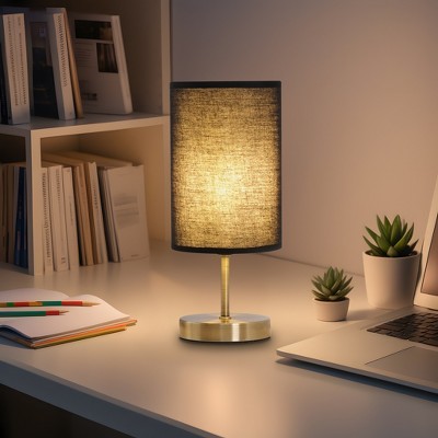 11.8" Brushed Antique Bronze Table Lamp with Linen Shade, Vintage Metal Accent Light for Bedside, Living Room & Hotel