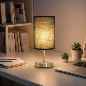 11.8" Brushed Antique Bronze Table Lamp with Linen Shade, Vintage Metal Accent Light for Bedside, Living Room & Hotel - 1 of 4