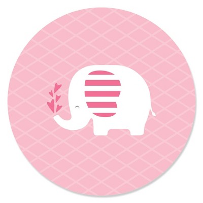 Big Dot of Happiness Pink Elephant - Girl Baby Shower or Birthday Party Circle Sticker Labels - 24 Count