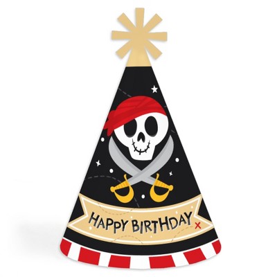 Big Dot of Happiness Pirate Ship Adventures - Cone Happy Birthday Party Hats for Kids and Adults - Set of 8 (Standard Size)