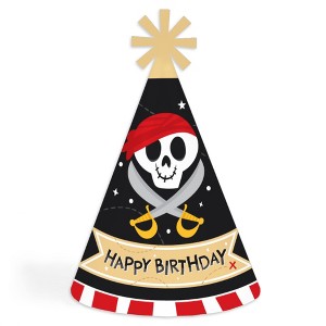 Big Dot of Happiness Pirate Ship Adventures - Cone Happy Birthday Party Hats for Kids and Adults - Set of 8 (Standard Size) - 1 of 4