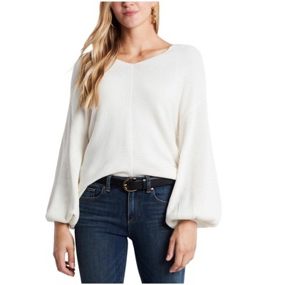 1.STATE Womens Rib Bubble Sleeve Knit Sweater