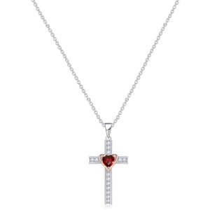 Molenia Birthstone Cross Necklace for Women, 925 Sterling Silver Heart Cross Pendant Necklace Fine Cross Jewelry Birthday Gifts for Her 18"+4" Inches - 1 of 4