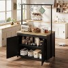 Acekool 42" White Kitchen Island with 1.2" Thick Countertop, 2-Tier Shelves & Hooks – Multi-Functional Storage Cart - 3 of 4