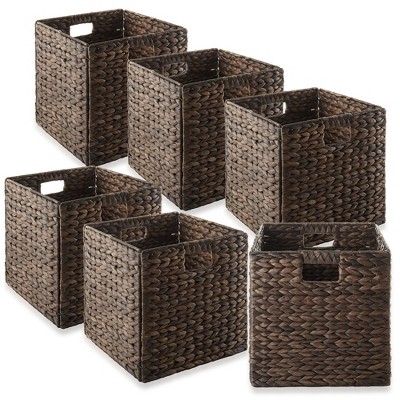 Casafield 12 X 12 Water Hyacinth Storage Baskets, Natural - Set Of 6  Collapsible Cubes, Woven Bin Organizers For Bathroom, Bedroom, Laundry,  Pantry : Target