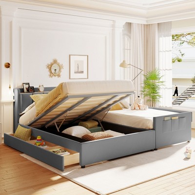 Queen Size & Twin XL Upholstered Platform Bed with Hydraulic Storage System