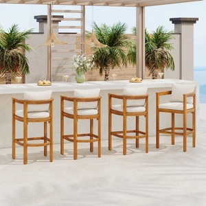 Christopher Knight Home Amato Acacia Wood Outdoor Barstool with Cushion (Set of 4) - 1 of 4