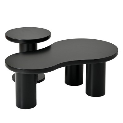 NicBex Modern Irregular Nesting Coffee Table Set of 2 with Cylindrical Legs for Living Room