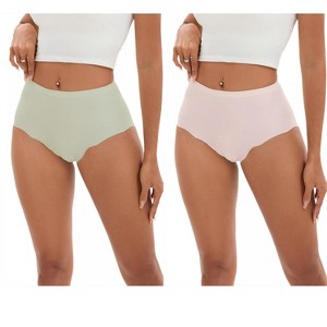 INSPIRE CHIC 2 Pcs Women's High-Waisted Full-Coverage Underwear Wave Trim No Trace Briefs - 1 of 4