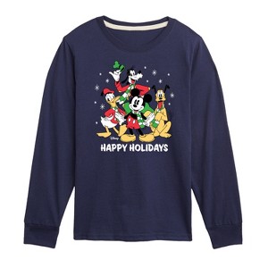 Boys' - Disney - Mickey Donald Goofy & Pluto Happy Holidays Long Sleeve Graphic T-Shirt - 1 of 4