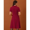 INSPIRE CHIC Women's Vintage Flat Collar V Neck Short Sleeve Belted 1950s Flare Dress - 3 of 4