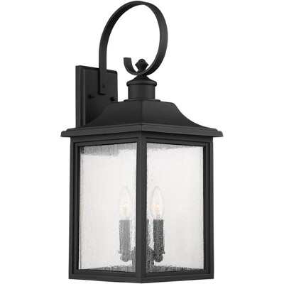 John Timberland Outdoor Wall Light Fixture Bronze Lantern Scroll Arm 24" Clear Seedy Glass for Exterior House Porch Patio Deck