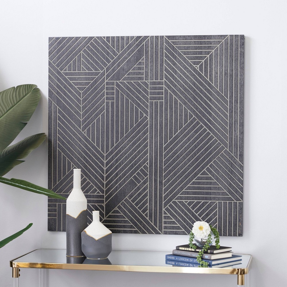 Photos - Wallpaper Wood Geometric Linear Wall Decor Black - Olivia & May