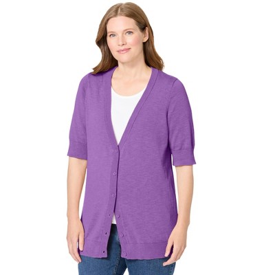 Woman Within Lightweight Short Sleeve V-Neck Cardigan
