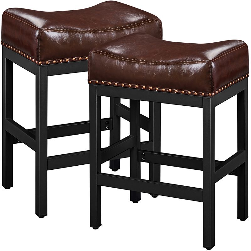Yaheetech 26"H Bar Stools Faux Leather Counter Height Stools with Nailhead Trims Set of 2, 1 of 8