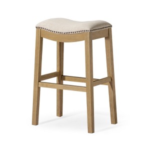 Maven Lane Alex Bar Stool In Aged Natural Finish With Wheat Fabric Upholstery - 1 of 4