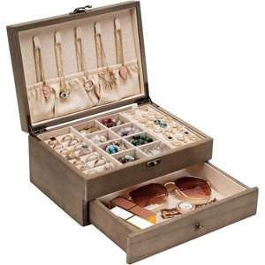 Rustic Farmhouse Jewelry Box, Torched Wood Color Organizer & Storage Case for Earrings, Rings, Necklaces, Bracelets - 1 of 4