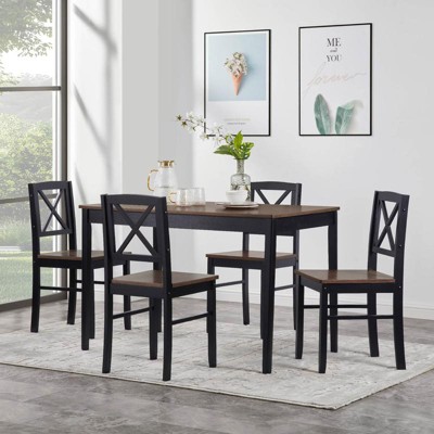 Aukfa 5-Piece Eco-Friendly Solid Wood Dining Set: Durable MDF Tabletop, Black Metal Frame & Ergonomic Chairs – Space-Saving Design, Easy Assembly