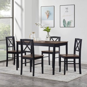 Aukfa 5-Piece Eco-Friendly Solid Wood Dining Set: Durable MDF Tabletop, Black Metal Frame & Ergonomic Chairs – Space-Saving Design, Easy Assembly - 1 of 4