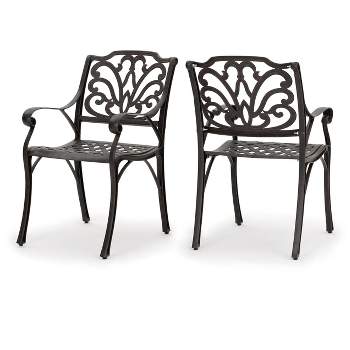 Alfresco Set of 2 Cast Aluminum Dining Chairs - Bronze - Christopher Knight Home
