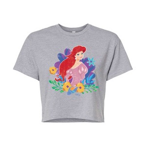 Women's - Disney Princess - Ariel And Flowers Cropped Graphic T-Shirt - 1 of 4