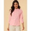 Allegra K Women's Point Collar Tie neck 3/4 Sleeve Button-Down Shirt - 2 of 4